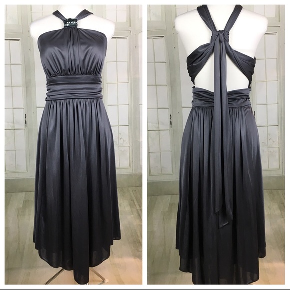 Niki Lavis Dresses & Skirts - Vintage Niki Livas Pewter Halter Dress Size 16